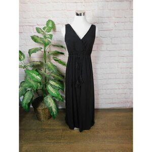 Shinestar Dress Womens Small Black Maxi Sleeveless V Neck Tassel Waist Sundress